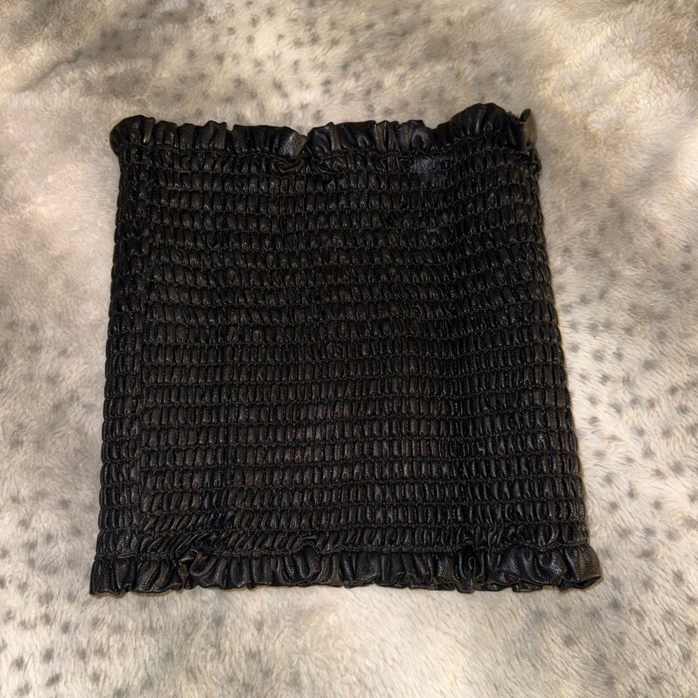 Elegant Black Smocked Leather Tube Top